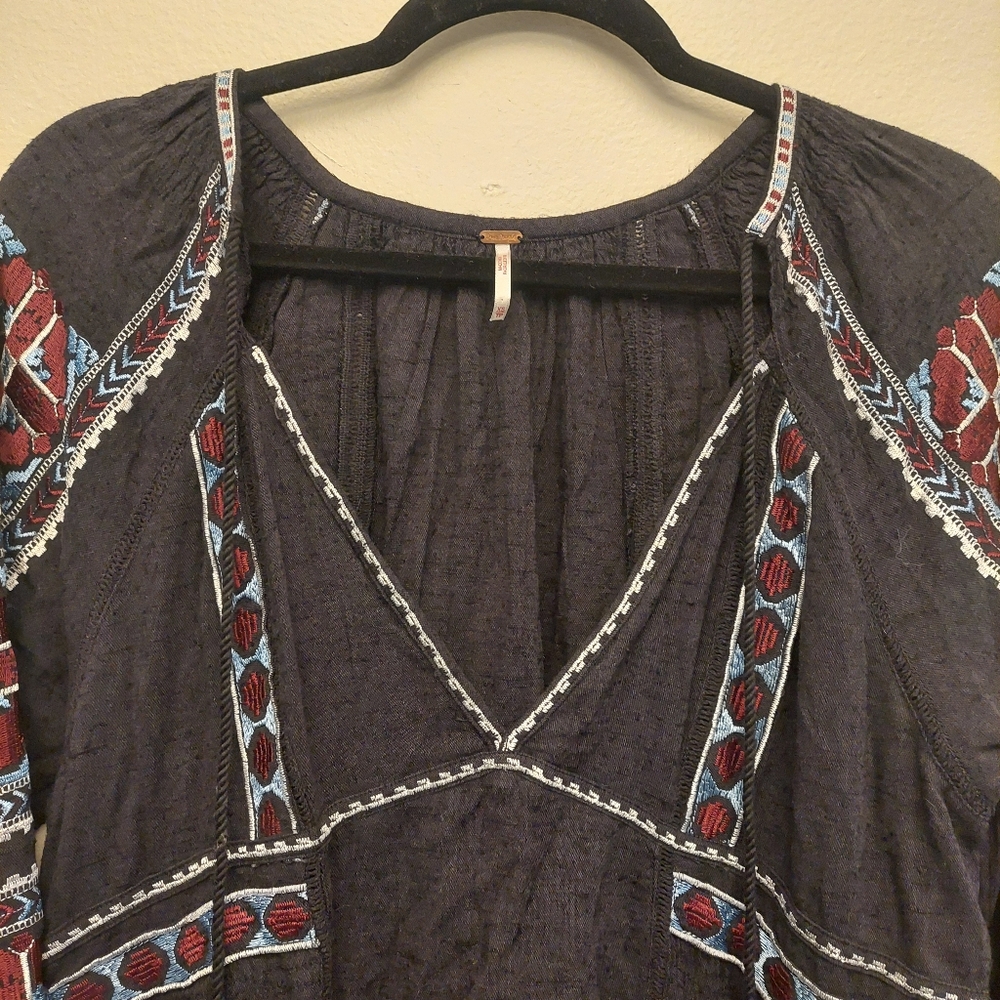 Free People Boho All My Life Navy Burgundy Embrorded Mini Dress. XS - Picture 4 of 15
